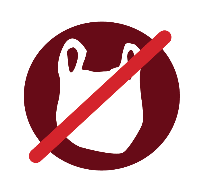 Plastic bag icon crossed out, meaning plastic bags not allowed