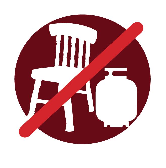 Icon of chair and propane tank crossed out