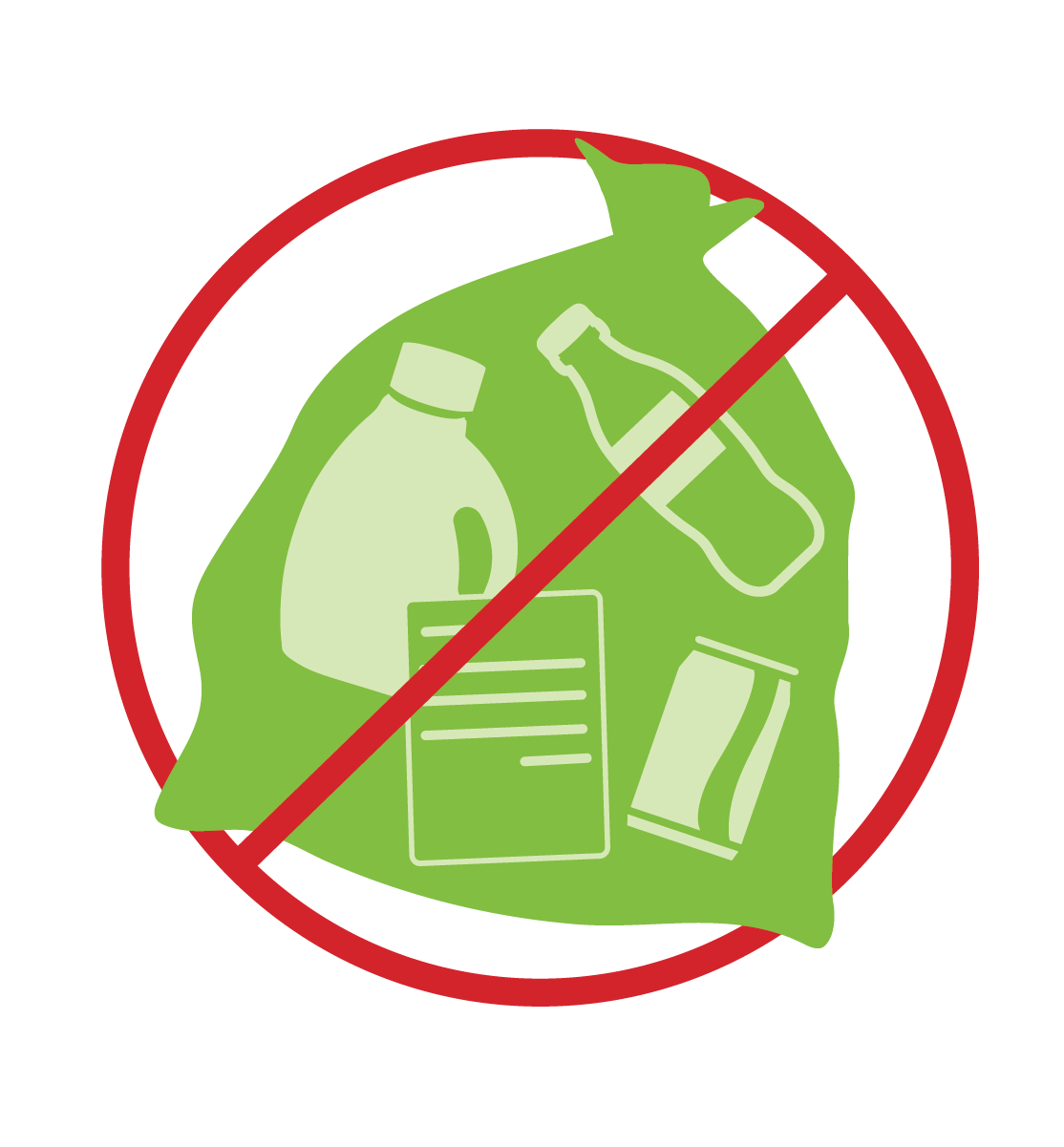 Icon of bagged recyclables crossed out