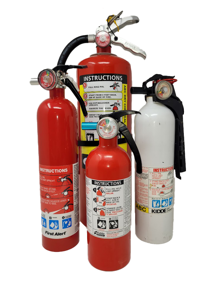 Fire extinguishers in a variety of sizes